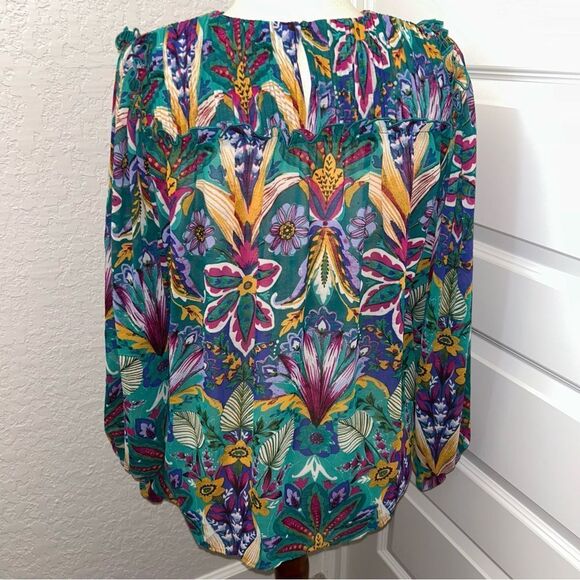 Nicole Miller Floral Print Bohemian Pleated Bib Shirt Blouse Top - Picture 4 of 14